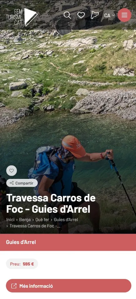 Experiència «Travessa Carros de Foc» publicada a femturisme.cat, vista en un mòbil