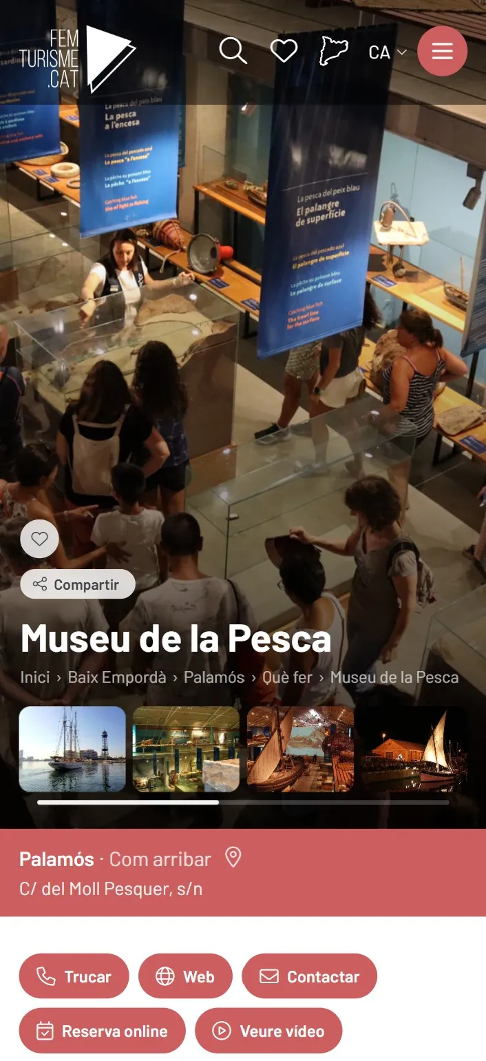 Fitxa d'un equipament cultural a femturisme.cat, vista en mòbil
