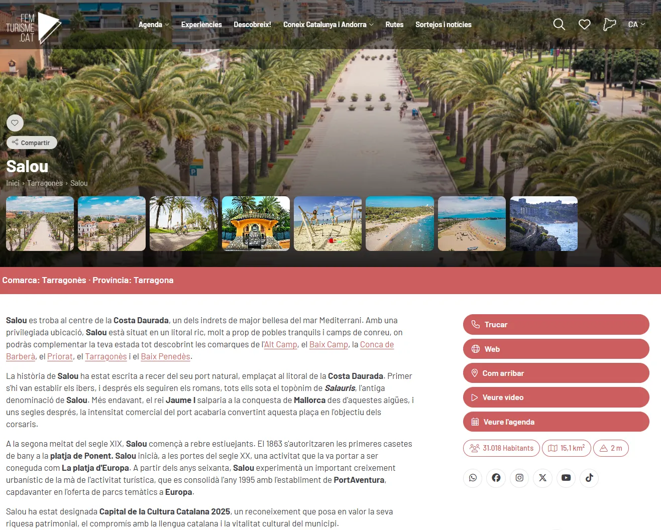 Fitxa del municipi de Salou al portal femturisme.cat