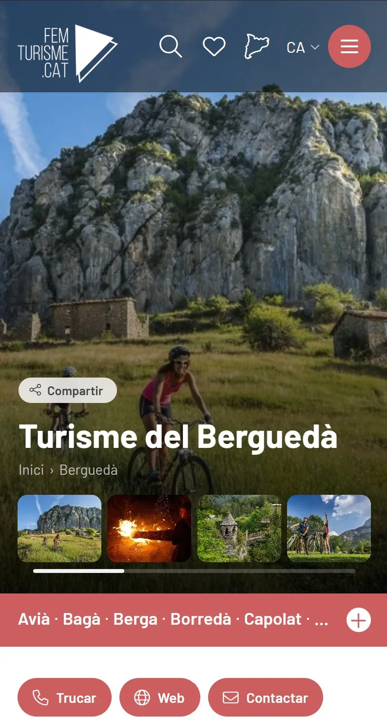 Fitxa d'una comarca a femturisme.cat, vista en mòbil