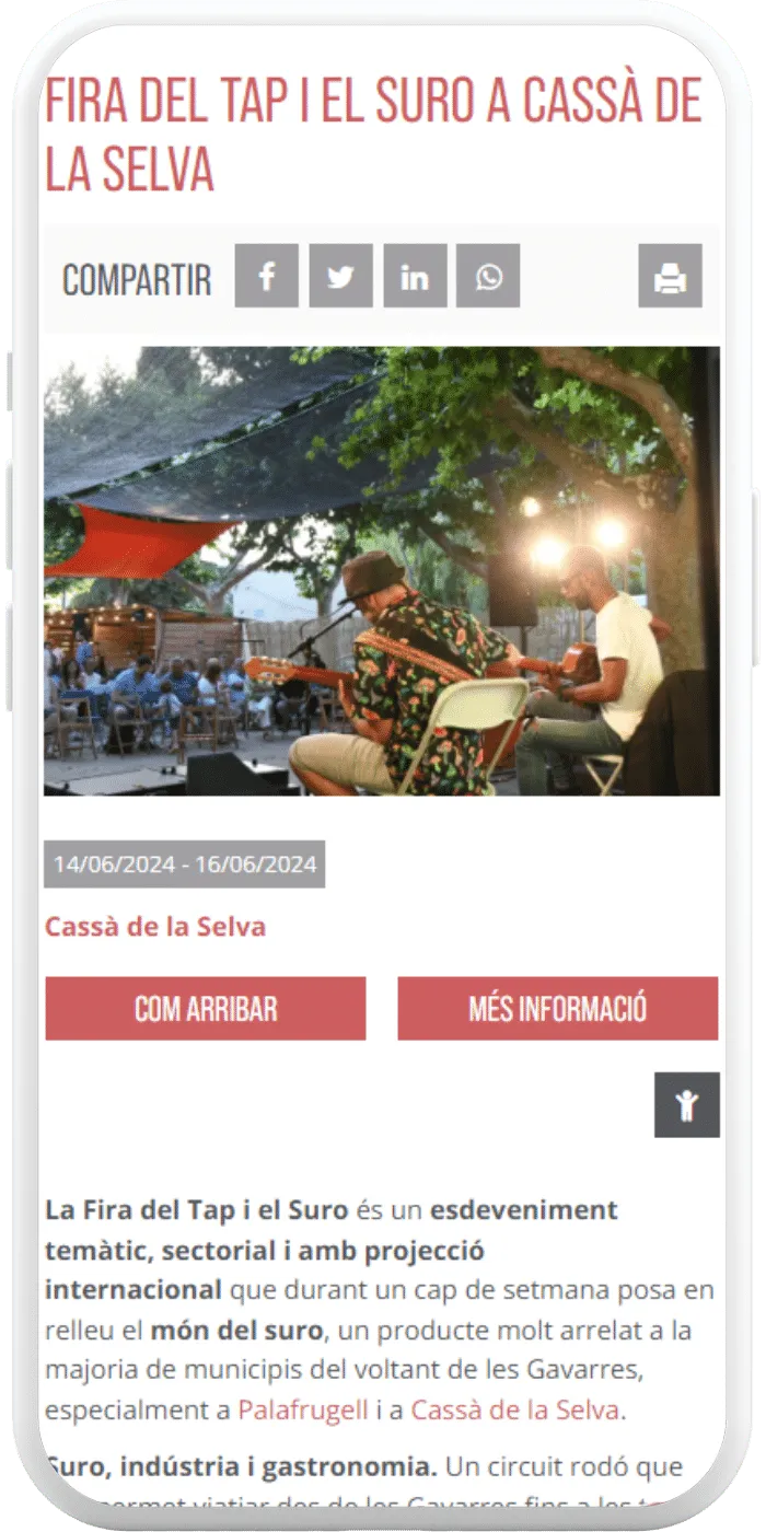 Exemple de pàgina web turística en mòbil